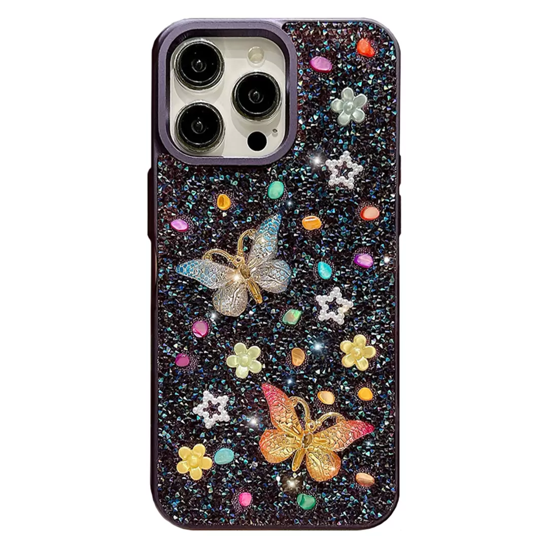 iPhone 16 Pro Butterfly and Diamond Bling Case Dark Purple